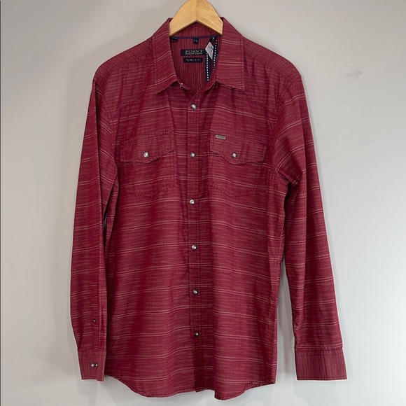 Point Zero Mens NWT Black Label Semi Fit Burgundy Button-Up Shirt Western Vibe L - Picture 2 of 14